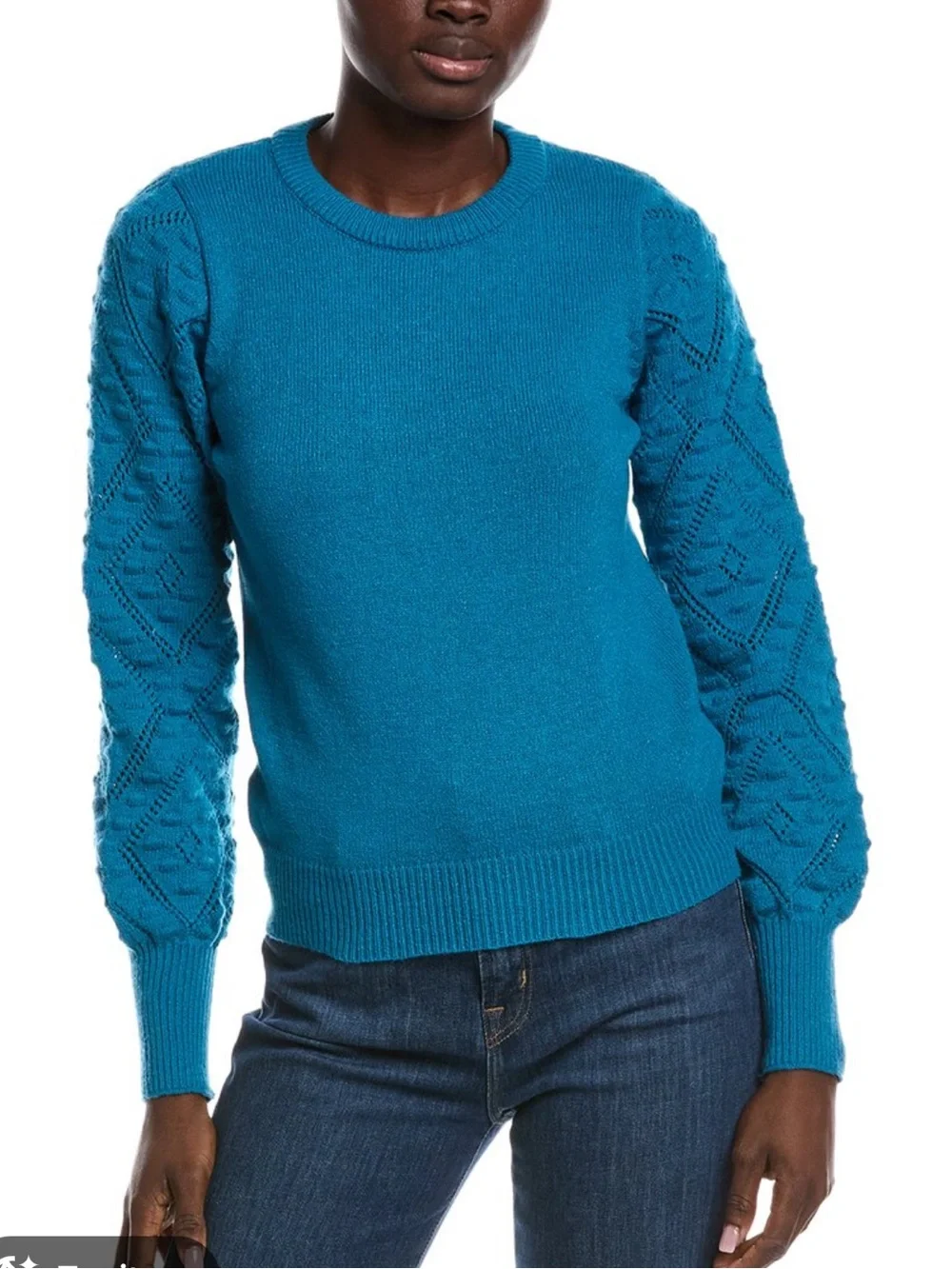 NWT Nanette Lepore Teal Pointelle Balloon-Sleeve Sweater - Sizes L & XL